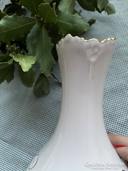 Haas&Czjzek rózsaszín porcelán szecessziós váza apró virág mintával