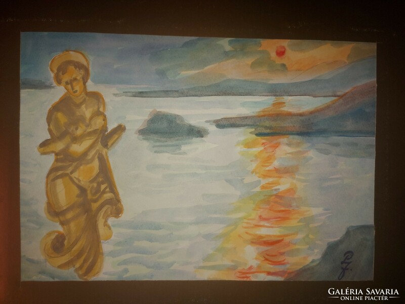 L.Kovács Júlia/Pósfai Júlia/Pósfainé: "Görög tenger", festmény  akvarell, 30x42 cm