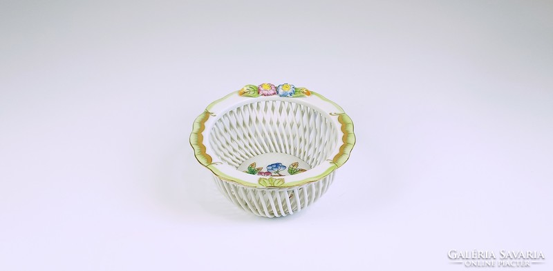 Herendi, openwork basket with viktória (vbo) pattern, hand-painted porcelain, flawless! (B160)