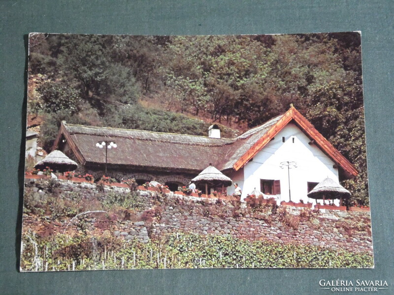 Postcard, Balaton, Badacsony, Kisfaludy house, Badacsony wine cellar, view, terrace detail with people