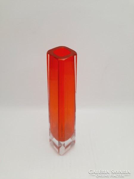 Czech orange retro colored glass vase, 20.7 cm