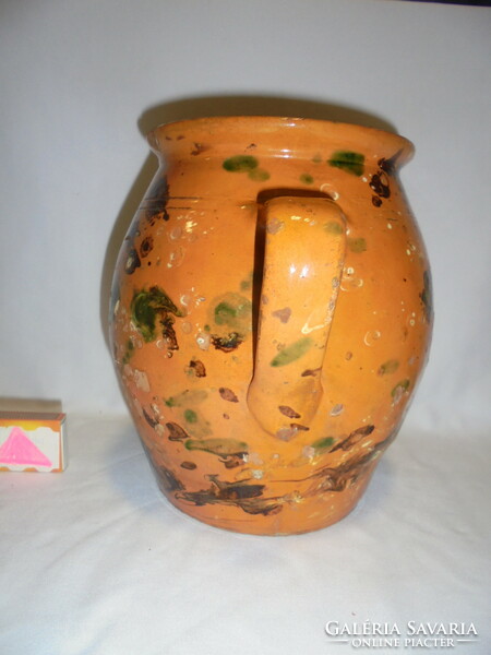 Antique glazed earthenware jar, jam jar - folk ceramics, large size, 22 cm