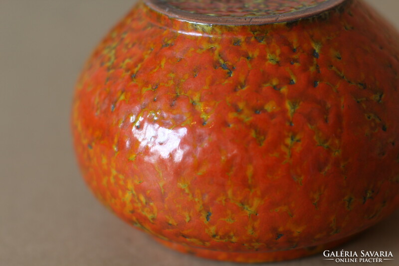 Retro orange glazed ceramic flowerpot