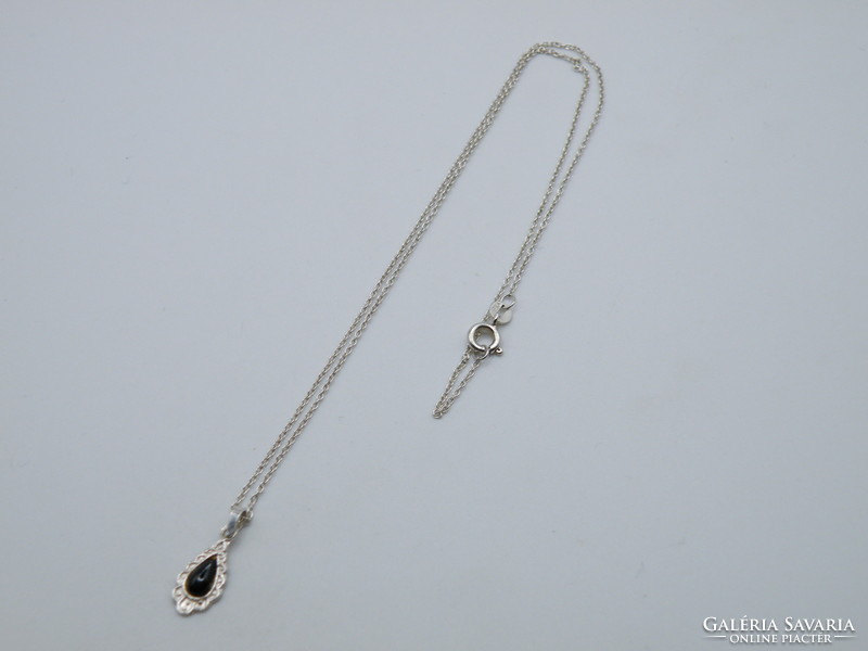 UK0219 Aranyos fekete köves ezüst medál és nyaklánc 925