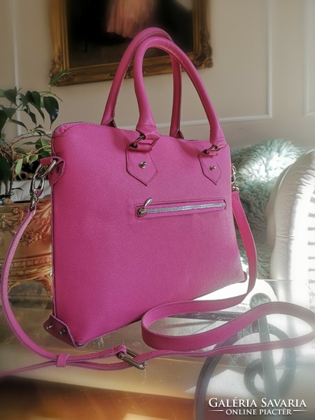Gabriella Veszprémi nagy bőr táska, rózsaszín, természetes bőr , ezüst színű fém szerelékek