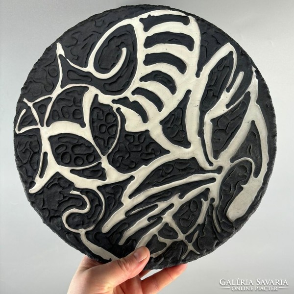 Large abstract king ceramic bowl - black and white -