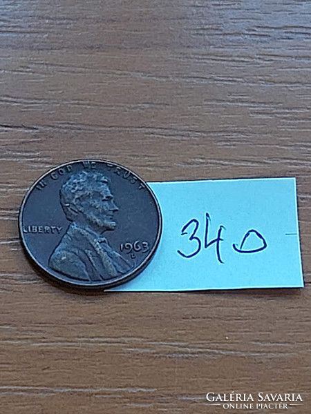 USA 1 CENT 1963 / D,  Abraham Lincoln, Réz-Cink  340