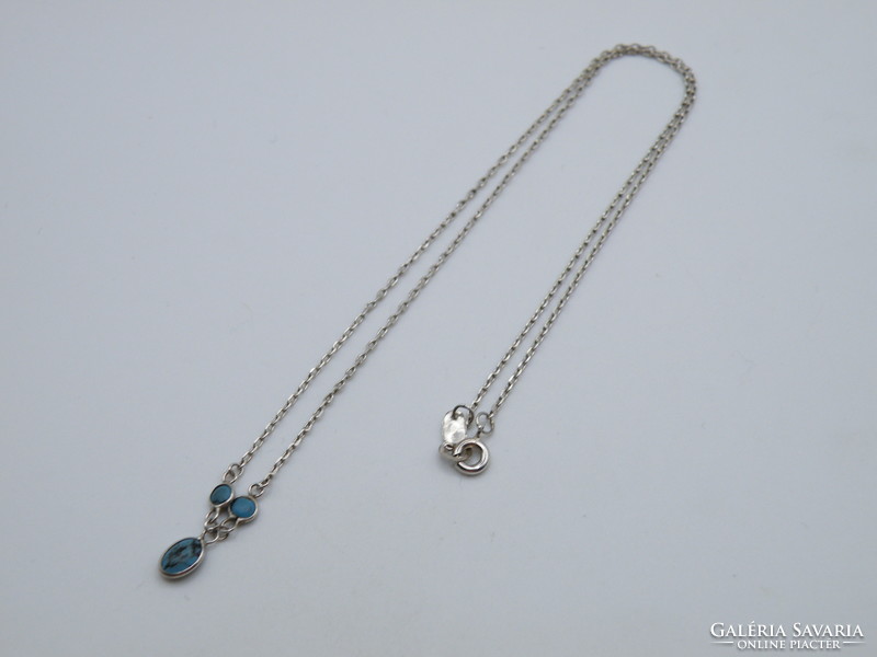 UK0210  Apró kék köves ezüst medál és nyaklánc  925