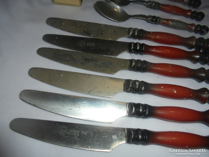 Retro INOX evőeszközök - hat darab kés, öt darab teáskanál - együtt