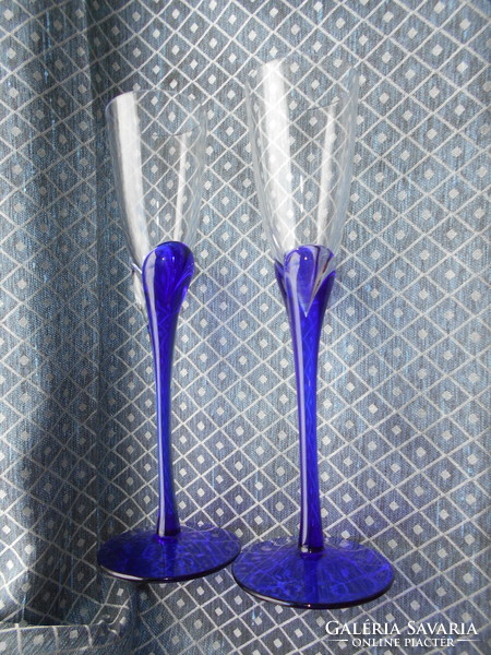 2 stemmed glasses - beautiful blue color with slender stems