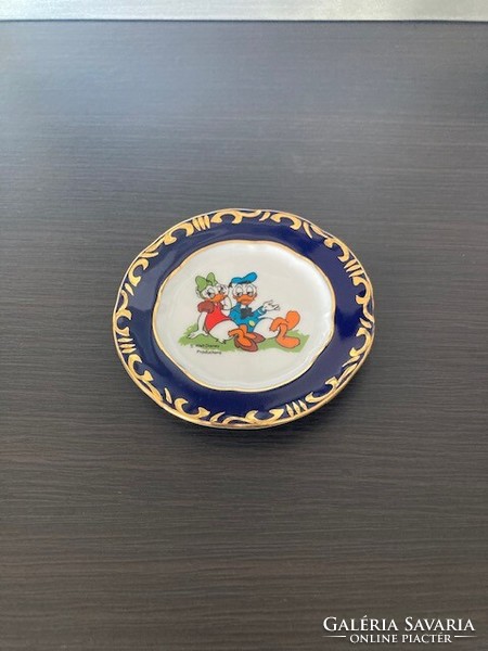 Zsolnay Pompadour III gyűrűtartó tálka, mini tányér Donald kacsával