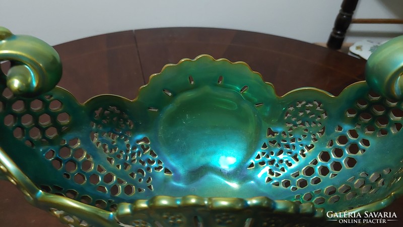 Zsolnay huge eozin openwork decorative bowl