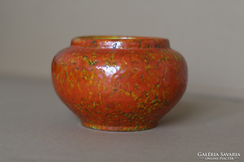 Retro orange glazed ceramic flowerpot