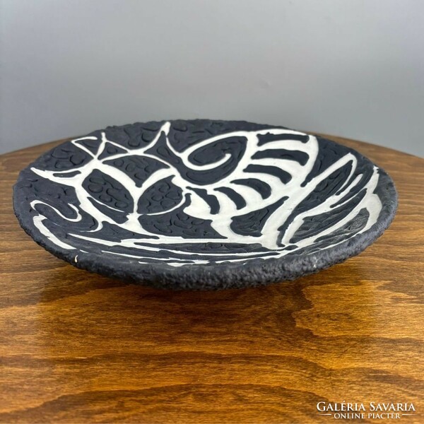 Large abstract king ceramic bowl - black and white -