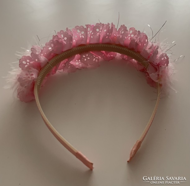 Gyönyörű pihe marabu tollas csipkés finom rózsaszín kislány hajpánt