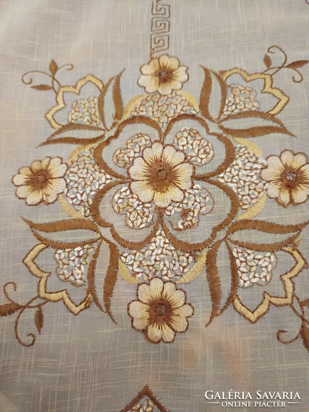 Oriental tablecloth with gold-brown embroidery and sequins