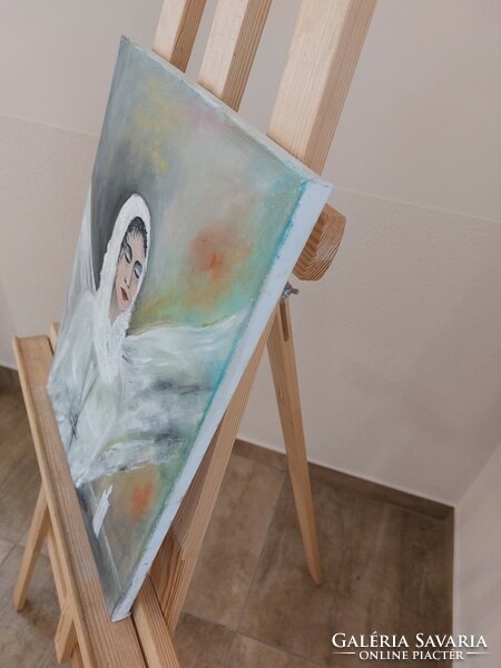 (K) Modern angyal festmény 40x30 cm kerettel szignózott