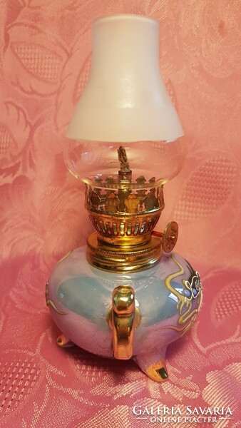 1 Ft-ról! ,,Sárkányos" Kínai, eozin mázas, aranyozott porcelán, petróleum lámpa
