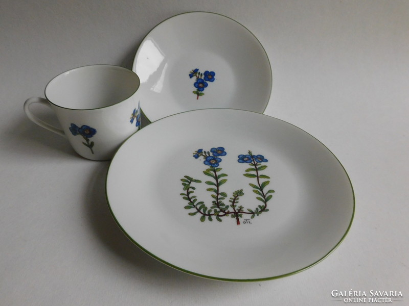 Vintage porsgrund 3-piece breakfast set with botanical decor - veronica fruticans (veronika)