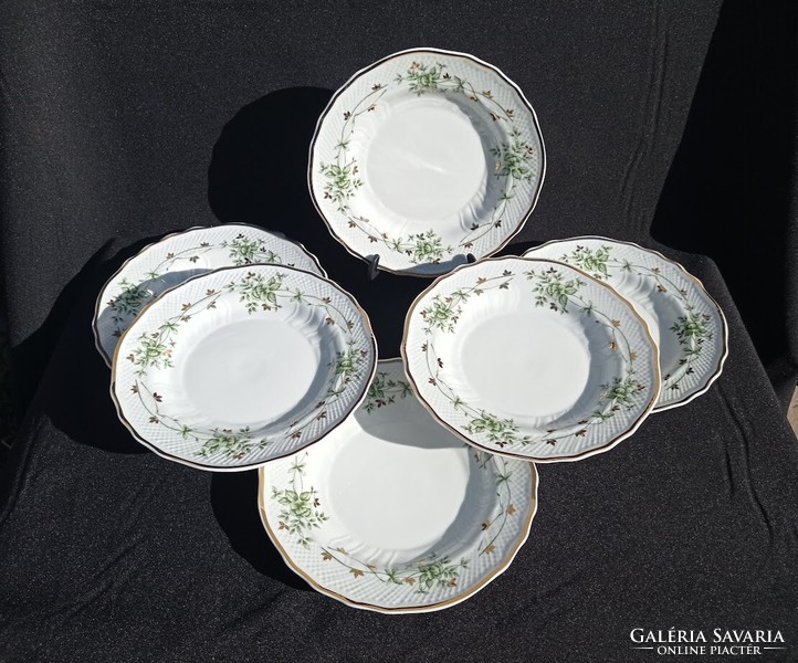 Hollóháza Erika patterned porcelain cake plates 6 pcs