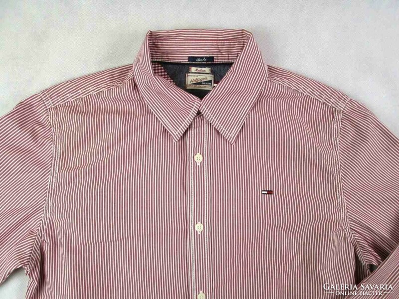 Original tommy hilfiger slim fit (m) elegant striped long sleeve men's shirt