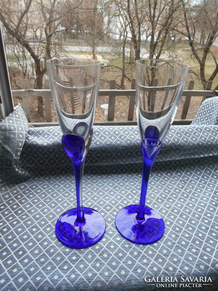 2 stemmed glasses - beautiful blue color with slender stems