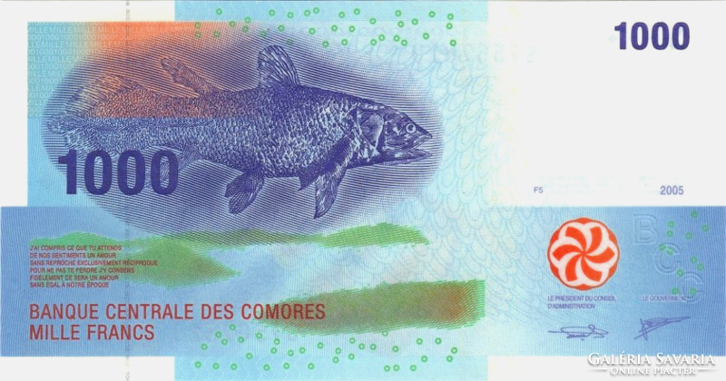 Comoros 1000 francs 2005 unc