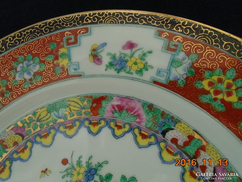 20 Sz canton hand-painted, hand-marked rose bird plate with gold Chinese iconography