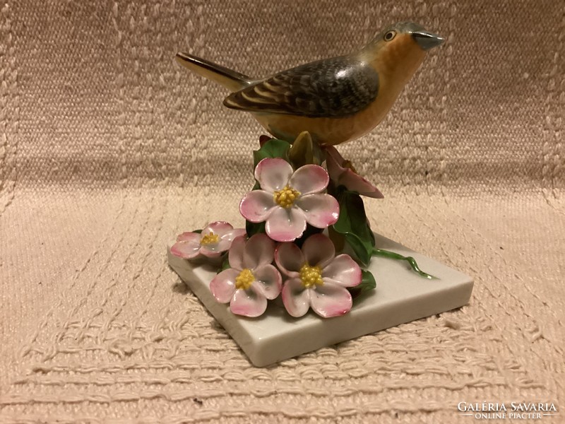 Herend marked porcelain bird on a flowered tree branch