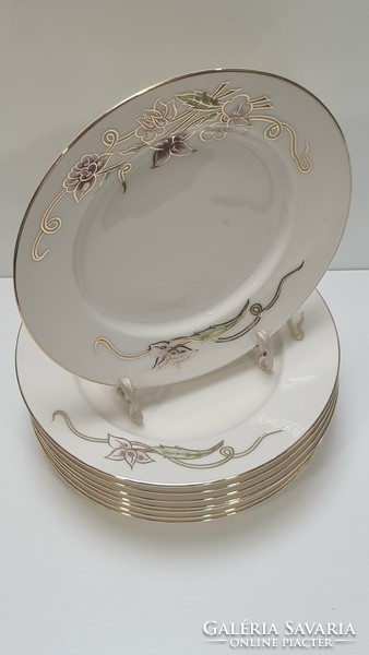Zsolnay spring pattern 8 small plates with cakes