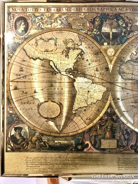 Vintage world map in brass frame