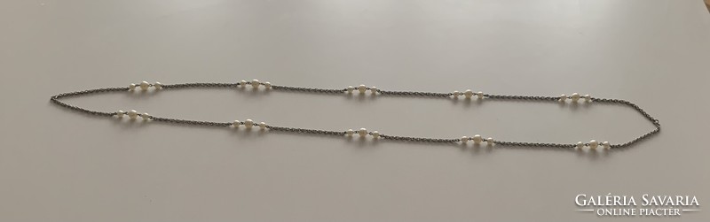 Extra long necklace string of pearls 120 cm pearls decorated with silver colored pearls