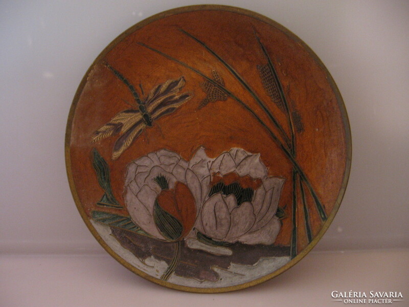 Fire enamel decorative bowl with dragonfly and lily of the valley