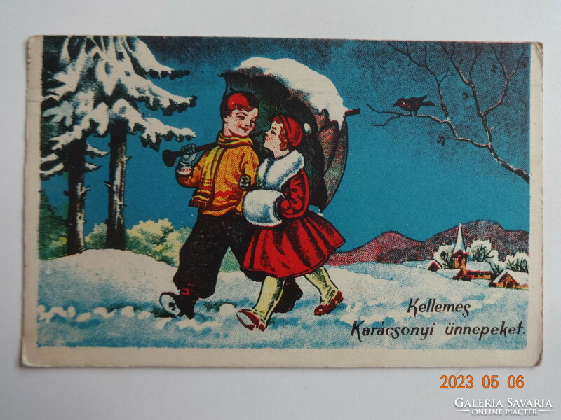 Régi grafikus karácsonyi üdvözlő képeslap (1944)
