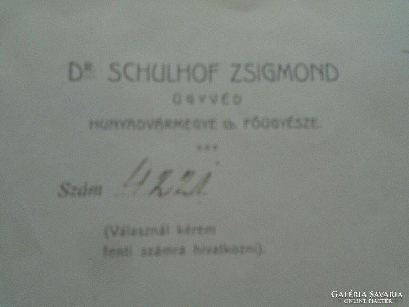 ZA486.9  -Levél 1906 Dr. Schulhof Zsigmond ügyvéd- Hunyad vármegye főügyésze -Sztrisztgyörgyváralja