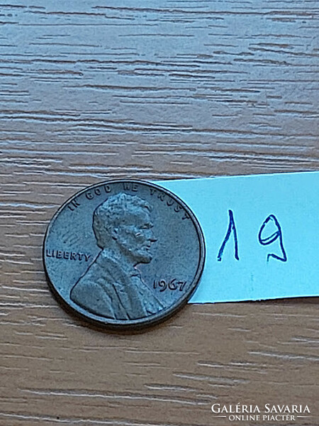 Usa 1 cent 1967 abraham lincoln, copper-zinc 19