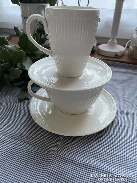 Wedgwood windsor tall mug with ribbed walls, clean lines, cream color