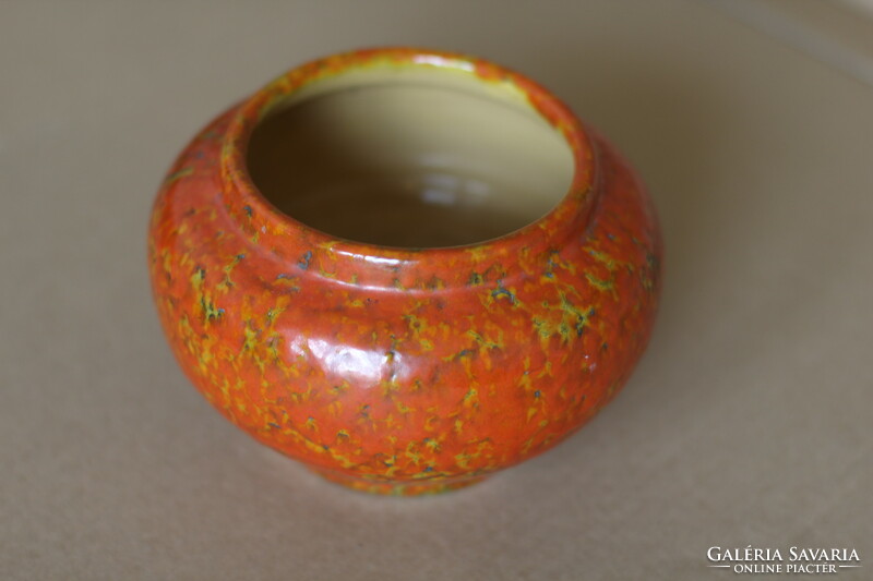 Retro orange glazed ceramic flowerpot