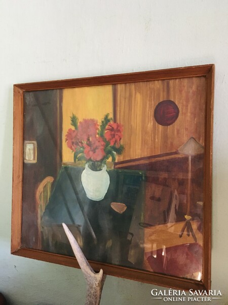Interior painting under glass and framed