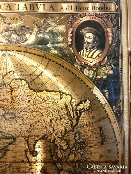 Vintage világtérkép sárgaréz keretben