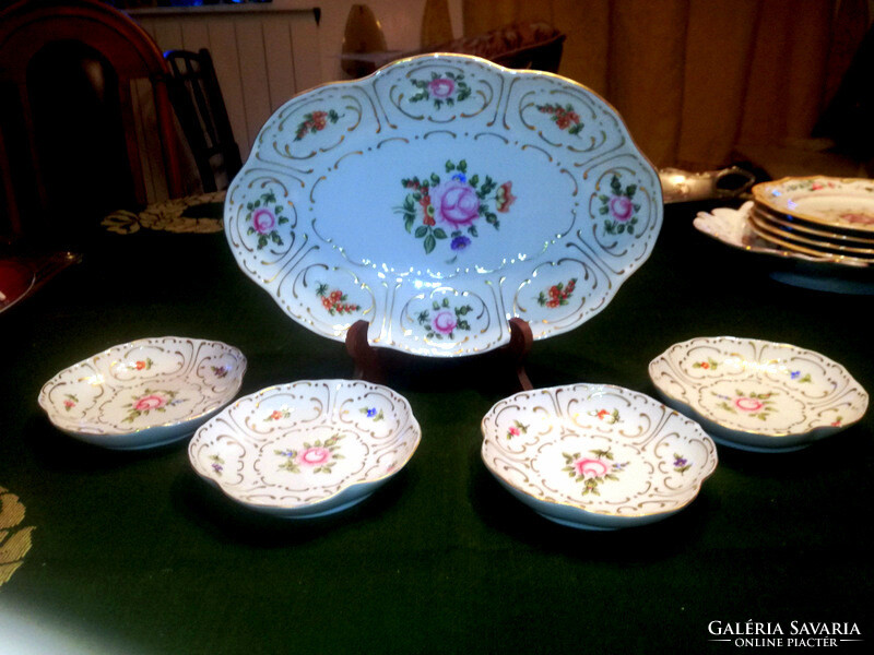 Hollóháza pannonia hand-painted Viennese rose treats set - art&decoration