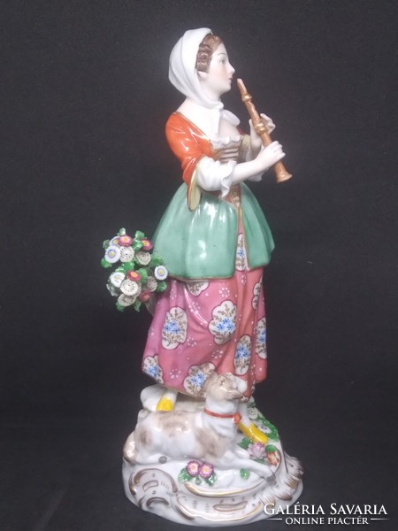 Hand-painted porcelain figurine marked Alt wien - woman with lamb