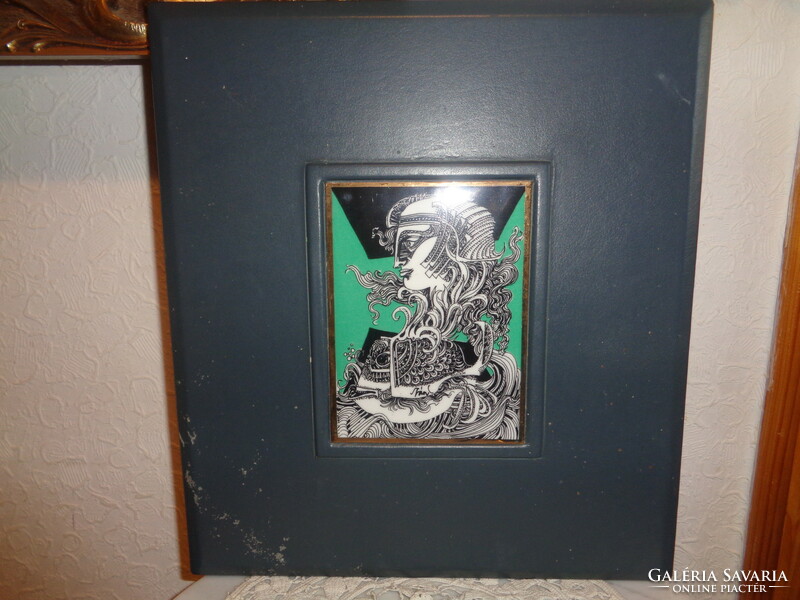 Endre Szasz porcelain wall picture in special original leather frame 1987