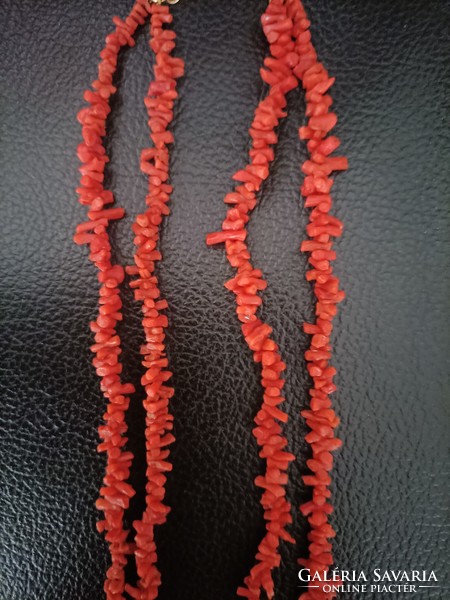 Old double row coral chain with gold clasp