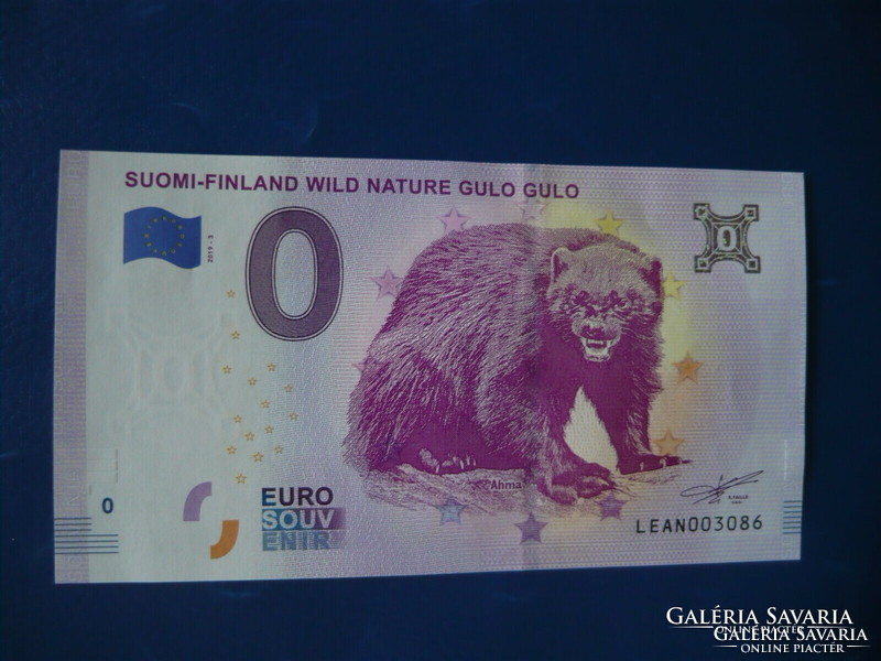 FINNORSZÁG 0 EURO 2019 ROZSOMÁK / GULO GULO! RITKA EMLÉK PAPÍRPÉNZ! UNC!