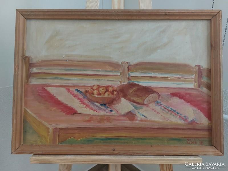 (K) Asztali csendélet festmény Tóth Z szignóval 63x43 cm kerettel