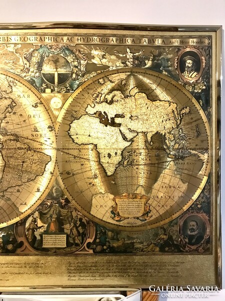 Vintage world map in brass frame