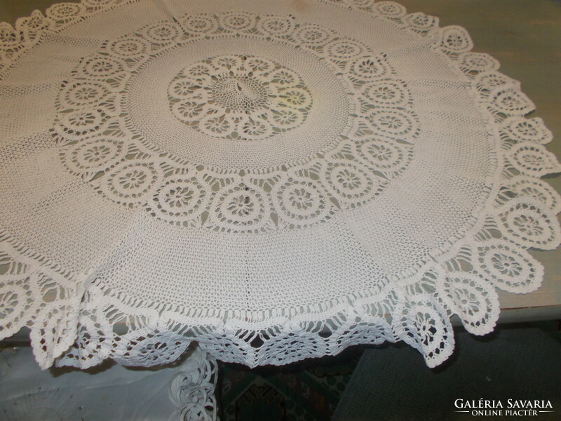 Very nice ribbon crochet lace tablecloth.