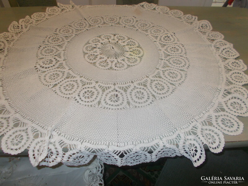 Very nice ribbon crochet lace tablecloth.