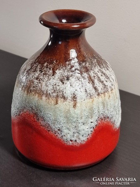 Barna és vörös kövér láva Baj kerámia váza 8212/modell.Nyugatnémet kerámia 1970-as évek